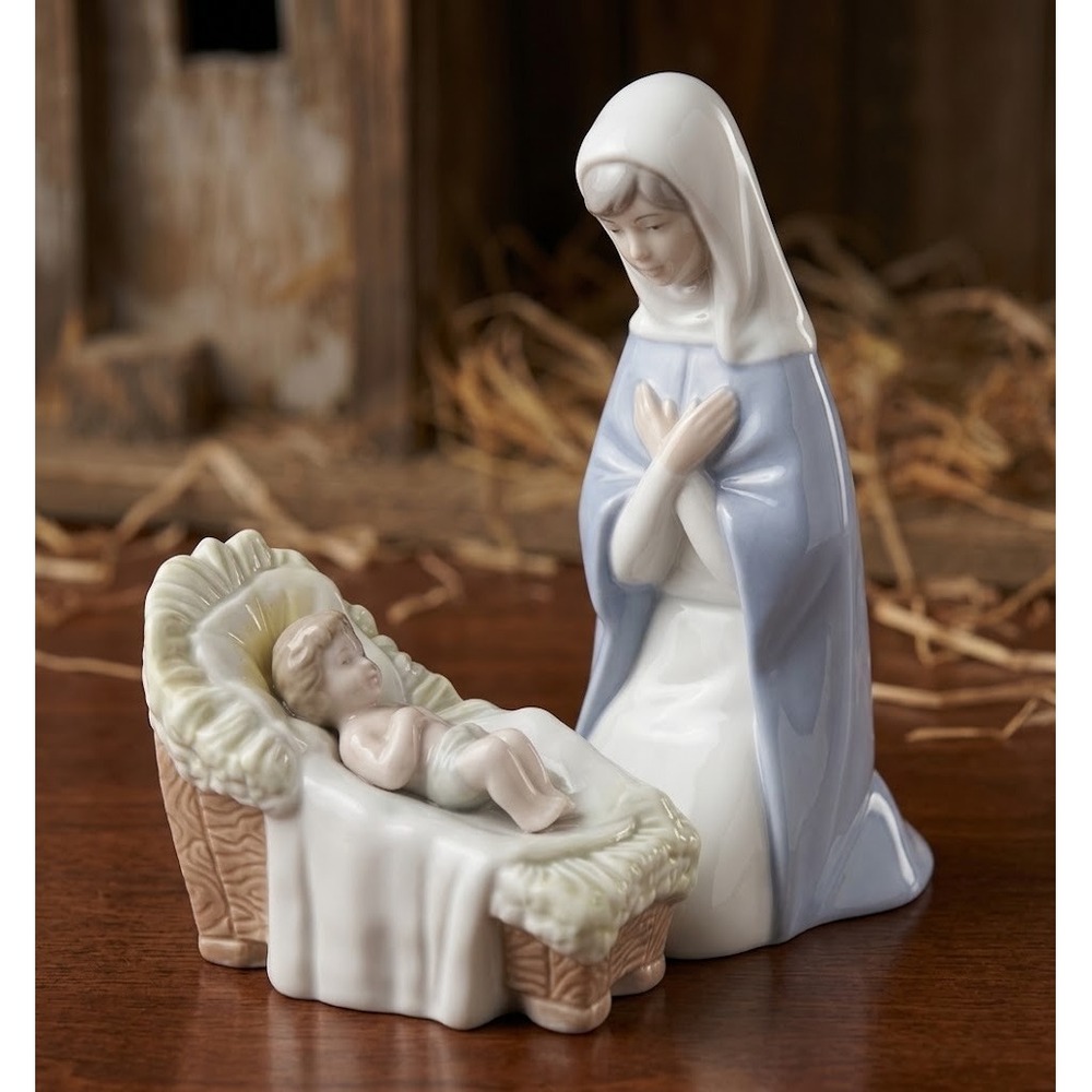 Vtg M Requena Porcelain Nativity Figurine Set 2 Virgin Mary & Baby Jesus Spain